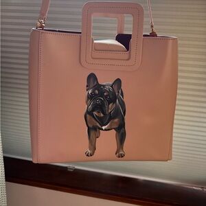 CUSTOM STAUD SHIRLEY LEATHER BAG BLUSH with frenchie